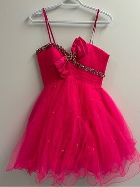 Dave & Johnny Fuchsia Beaded Bodice Tulle Party Dress